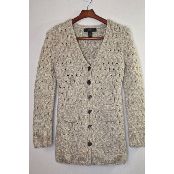 Y2K EXPRESS Hand Knitted Cardigan Fisherman Sweater Women M Mohair Blend Chunky - Picture 1 of 8